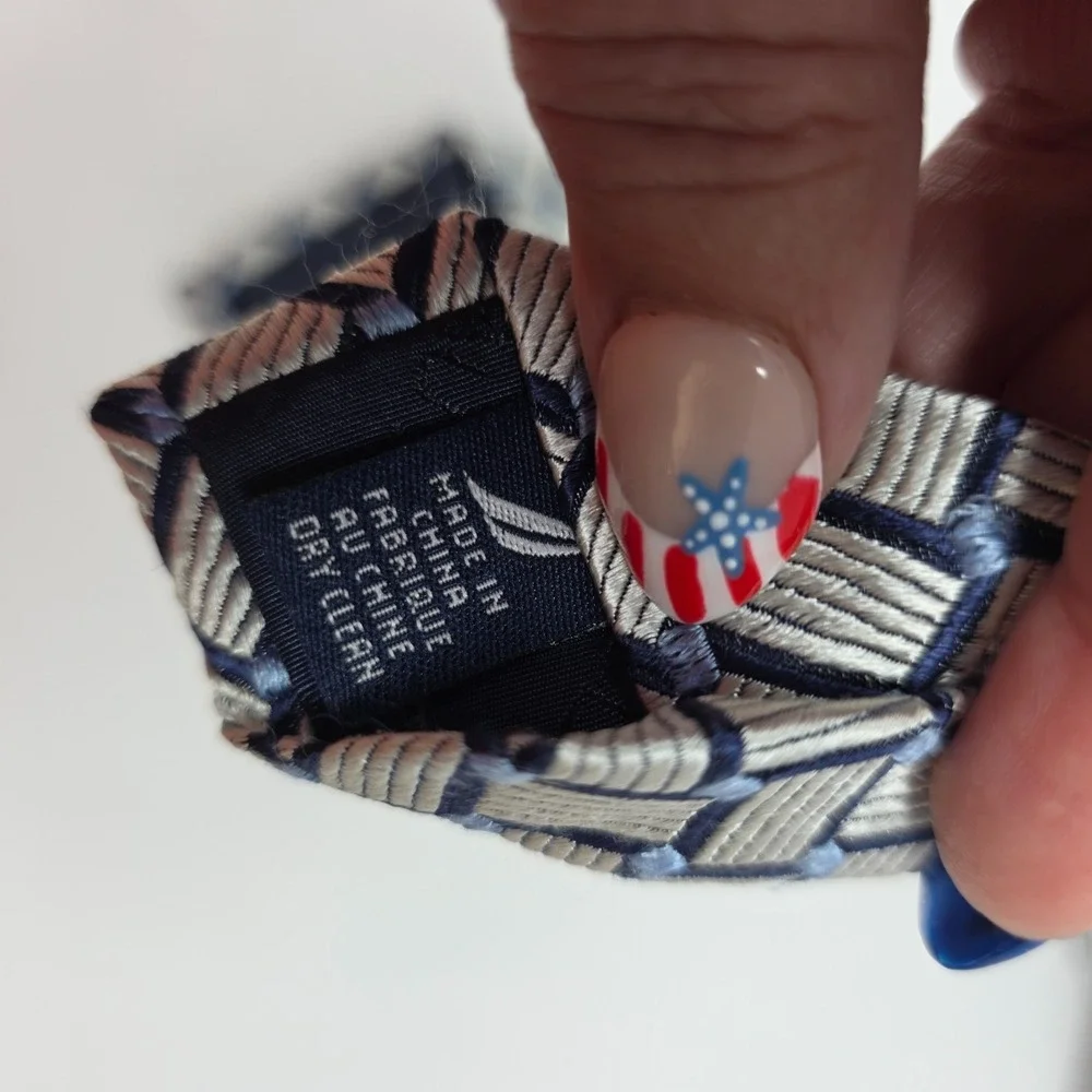 Nautica Tie Mens Silver Blue Geometric Silk Woven Designer Classic Luxury